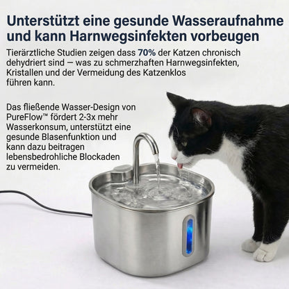 PureFlow™ Pro — Edelstahl Trinkbrunnen für Katzen