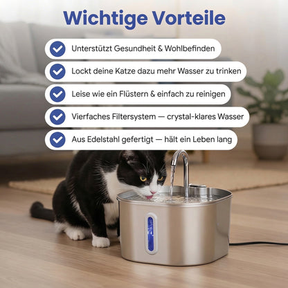 PureFlow™ Pro — Edelstahl Trinkbrunnen für Katzen