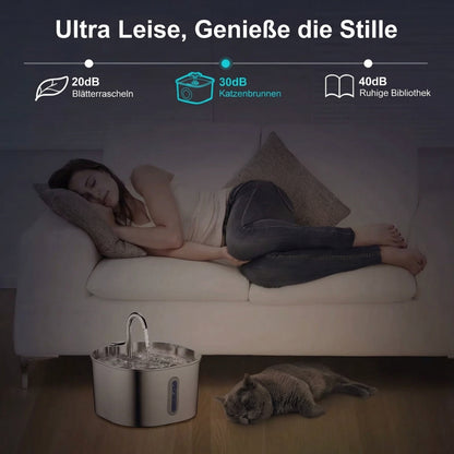 PureFlow™ Pro — Edelstahl Trinkbrunnen für Katzen